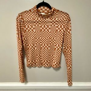 Dark Orange Checkerboard Design Sz L Self Esteem Sheer Top NWT